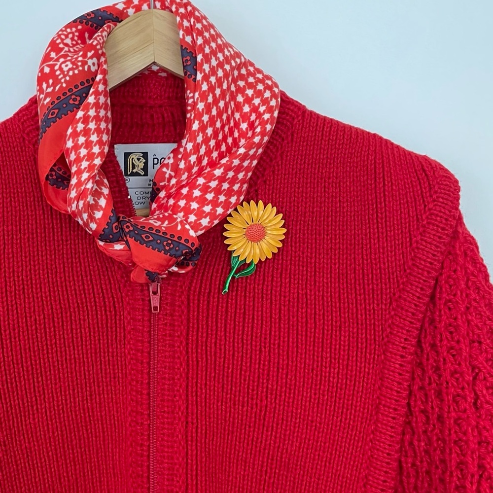 Vintage Pallas Irish Wool Cardigan Sweater Red Medium EUC - Picture 6 of 17